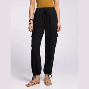 Thread & Supply Womens XS Lyocell Pants Elastic Waist Tie Ankle Washed Black